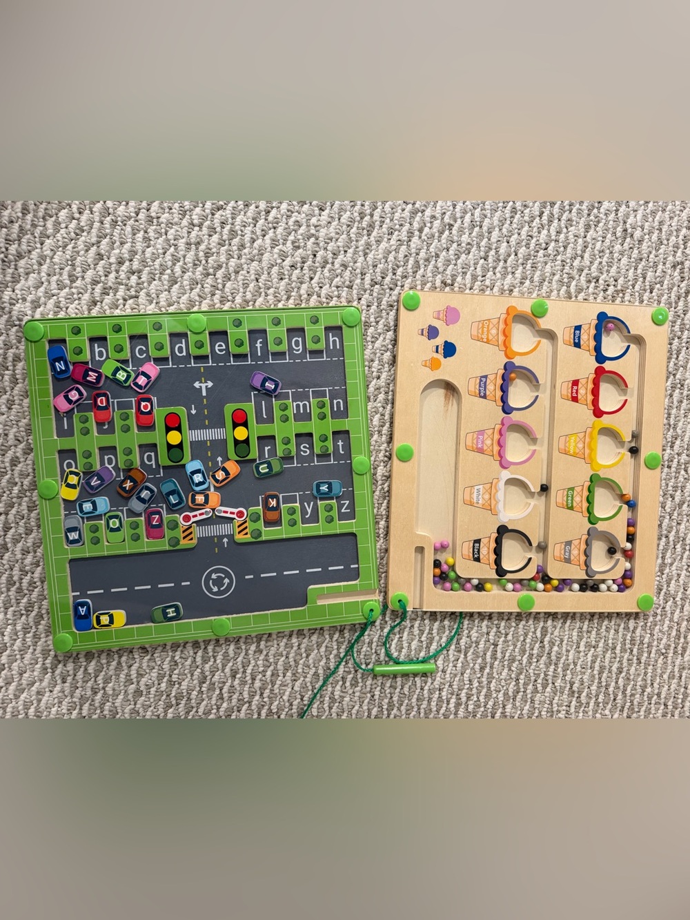 Wooden Magnetic Learning Activity Board - Green/Multicolor Kids Toy